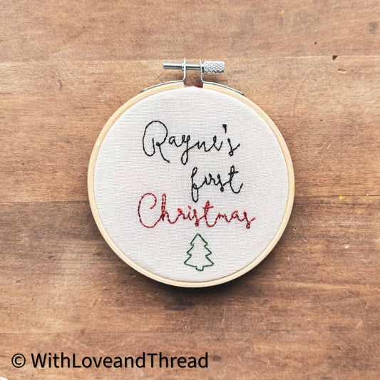 Custom Baby Name “First Christmas” Ornament – Personalized Embroidered Keepsake